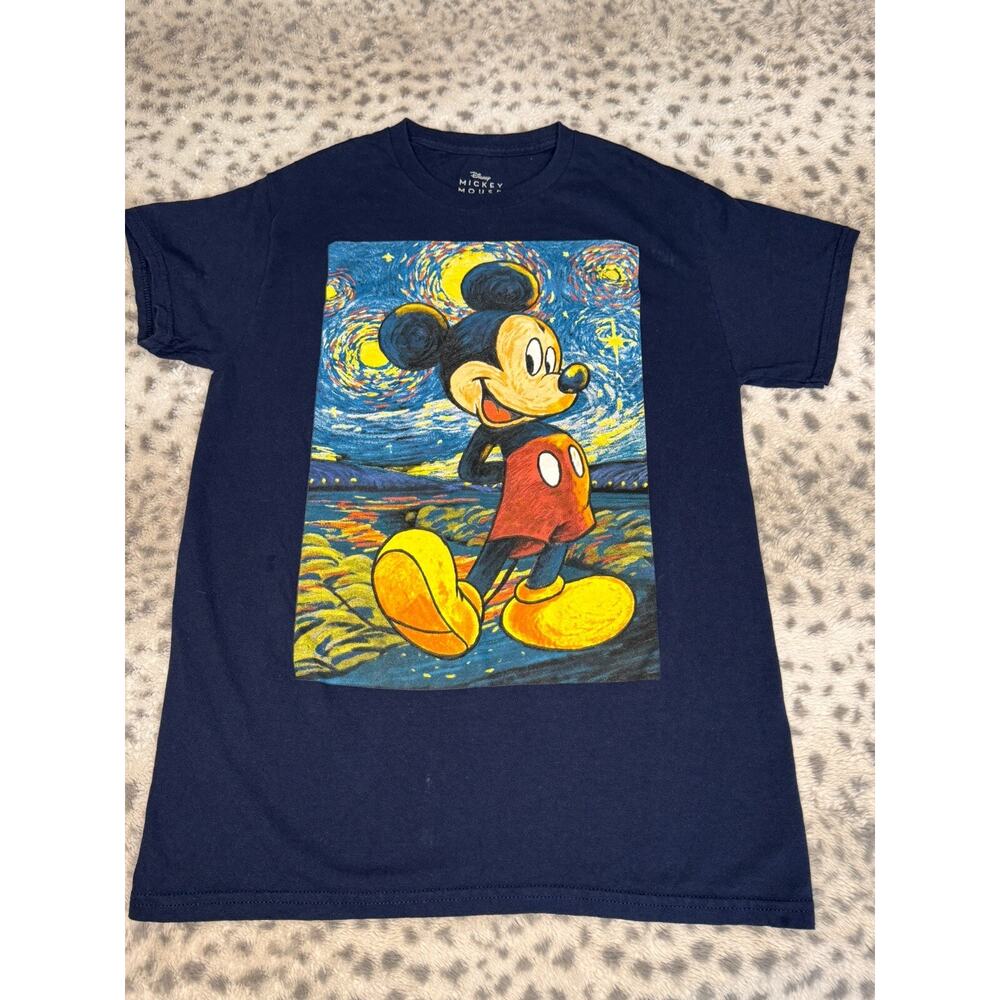 Disney Mickey Mouse Van Goh Starry Night Navy Blue Graphic T-Shirt Size Adult S